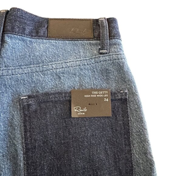 Rails The Getty High Rise Wide Legs Blue Jeans Women's Patchwork, Size 24 NWT - Picture 6 of 13